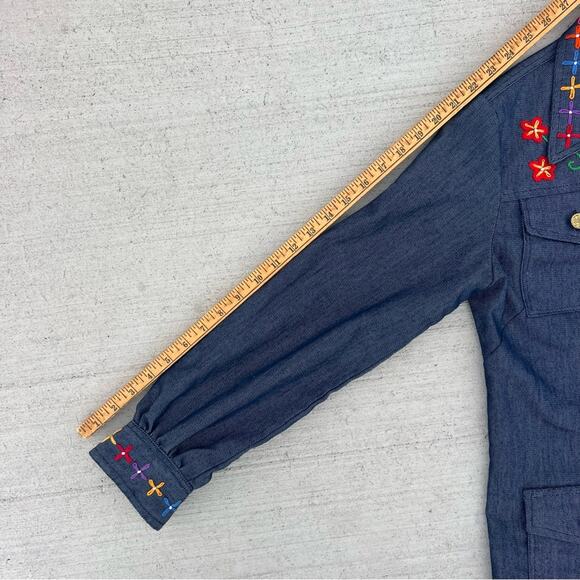 60s Handmade Embroidered Daisy Chain Mushy Mod MCM Selvedge Denim Shirt Jacket - Picture 7 of 8